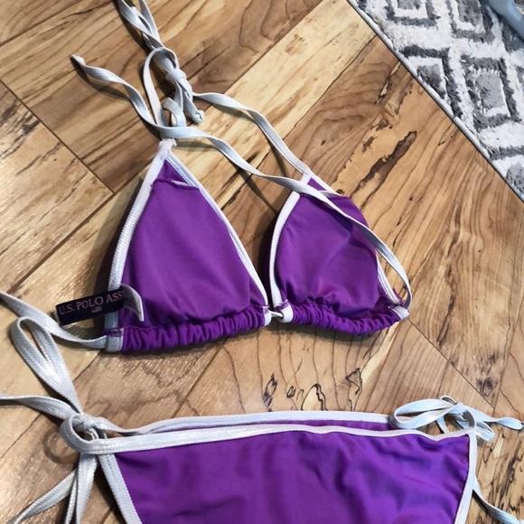 Purple string bikini US Polo Assn bikini purple  size L bottom S top women’s - Picture 4 of 10
